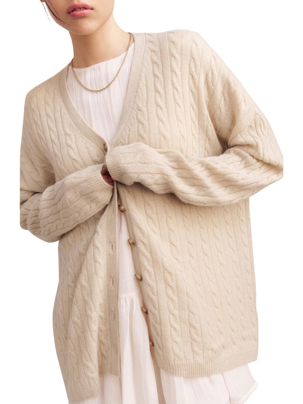 Reformation Giusta Oversized Cashmere Cable Knit Cardigan Cream XS
